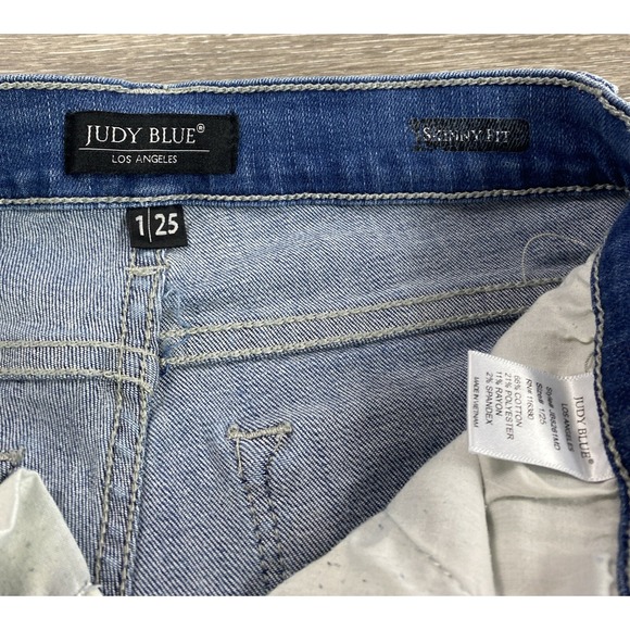Judy Blue Jeans womens 1/25 Skinny Fit Distressed Blue Stretch ripped - Picture 3 of 11